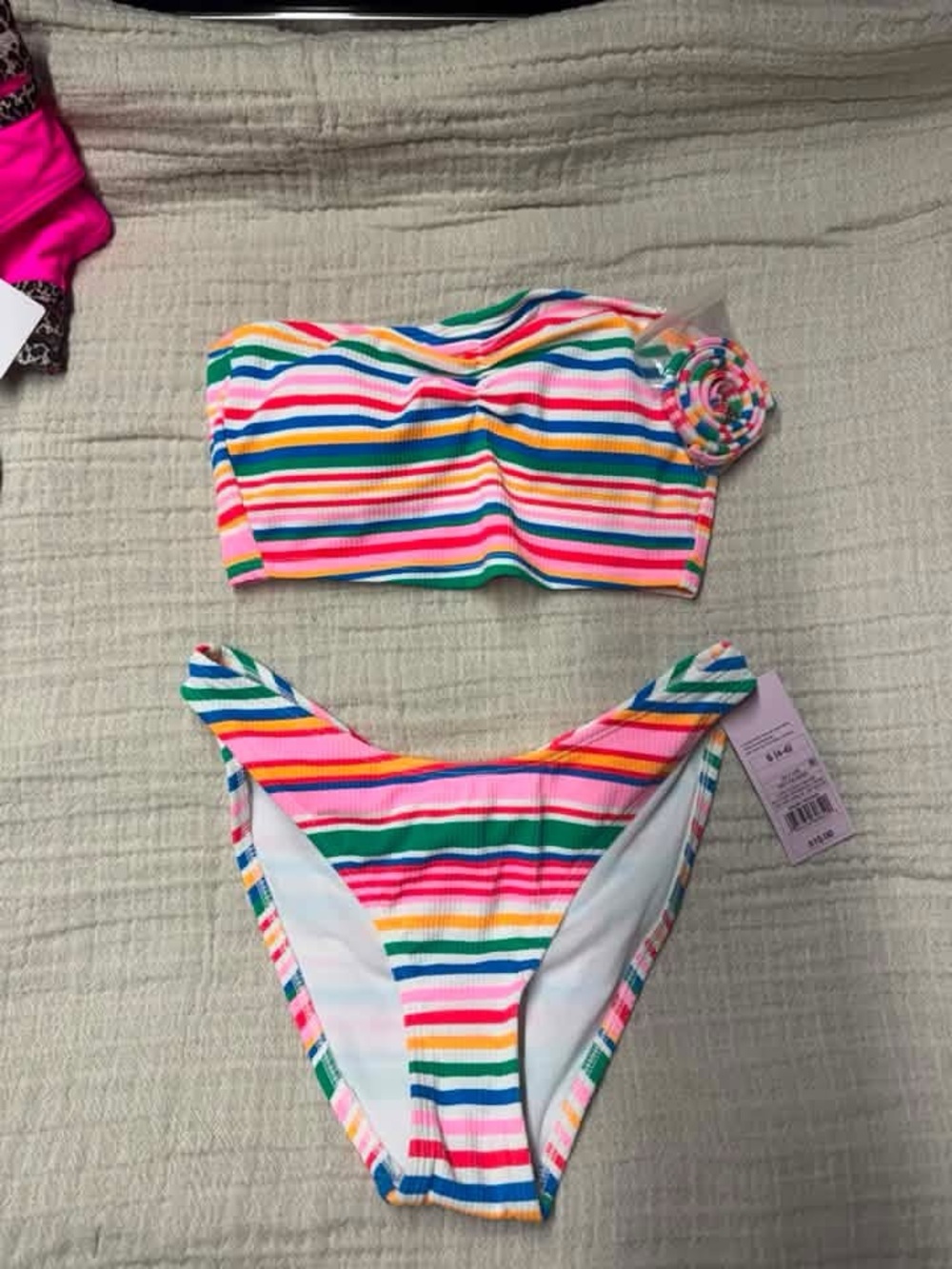 Target Multicolor Striped Bandeau Bikini - Pink, Green, Blue, Yellow, White